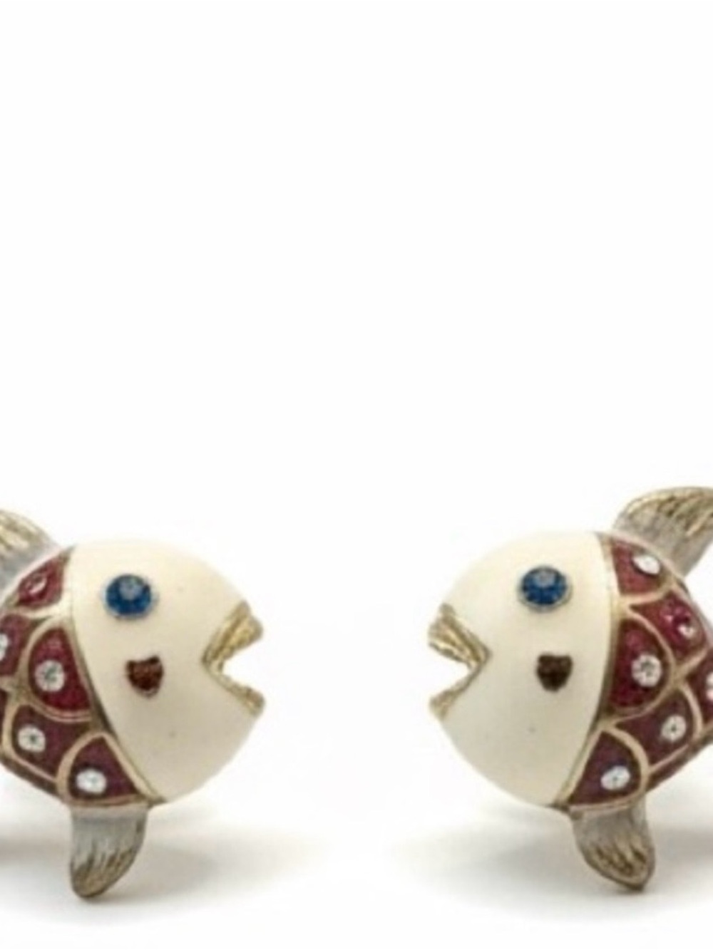 Betsey Johnson Cream Fish Earrings with Red Scale Accents and Blue Eyes